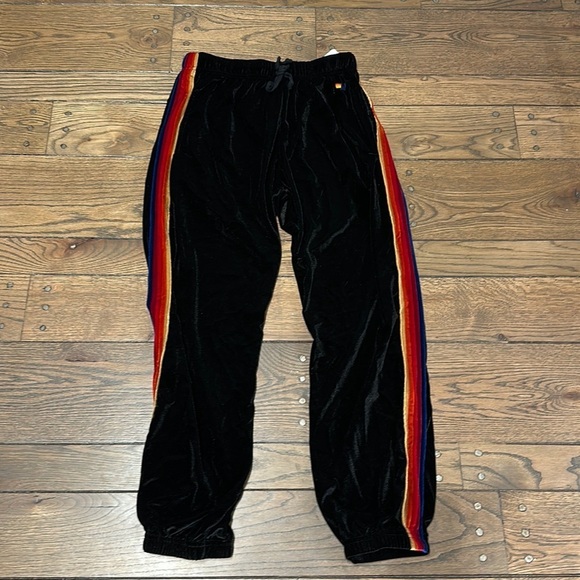 NWT Aviator Nation 5 Stripe Sweatpants Black Velour - Picture 1 of 6